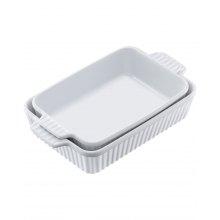 Plat de cuisson en céramique Lot de 2 plats de cuisson rectangulaires profonds pour la cuisson Blanc