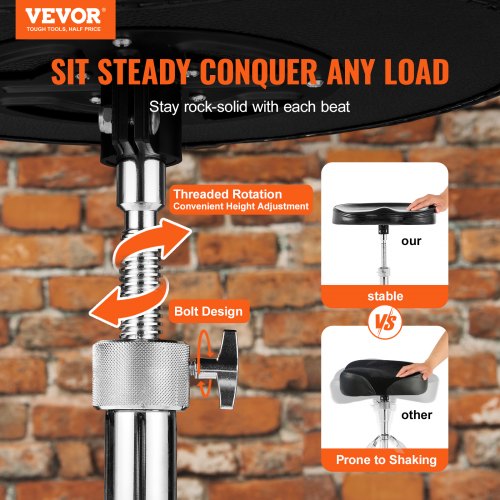 Tabouret De Batterie Réglable Shaevle – Siège Pivotant, Hauteur 43-61 Cm, Double Renfort – Inclus Baguettes 5A – Capacité 200 Kg