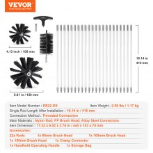 VEVOR Kit de Ramonage Poêle Pellet Cheminée 9,1 m Brosse Nettoyage de Conduit de Sécheuse 22 PCS Nylon Renforcé avec 3 Tailles Différentes de Brosse Nettoyage Peluches Flexible Connecteurs à Pinces