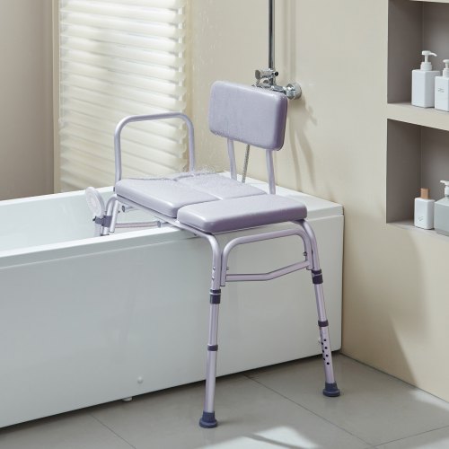 Banc de Transfert Baignoire Coulissant, Sièges de Douche Pivotant à 360 Degrés, Banc d'Accès au Bain Antidérapant, avec Siège Rembourré et Ceinture de Sécurité, pour Personnes Âgées Handicapées | FR