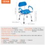 Chaise de douche pivotante VEVOR avec siège réglable en hauteur, dossier bleu et accoudoirs, capacité de charge 300 lb.