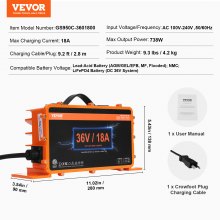 VEVOR Chargeur de batterie pour voiturette golf 36 V 18 A avec prise Crowfoot