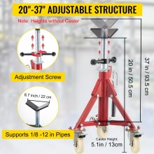 VEVOR Servante de Tubes à Tête en V sur Roulettes Servante Tuyauteur Charge 400 kg Servante Tuyaux Structure en Acier Ajustable 50,5-93,5 cm Pieds Repliables Supporter Tuyaux 0,3-30,5 cm Tuyauterie