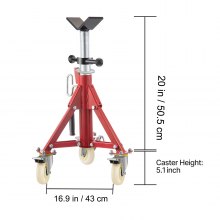 VEVOR Servante de Tubes à Tête en V sur Roulettes Servante Tuyauteur Charge 400 kg Servante Tuyaux Structure en Acier Ajustable 50,5-93,5 cm Pieds Repliables Supporter Tuyaux 0,3-30,5 cm Tuyauterie