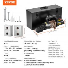 VEVOR Coupe-barres d'Armature Hydraulique Électrique Portable 1500 W 4-22 mm