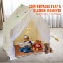 Tente de jeu pour enfants VEVOR avec éclairage doux, rideaux et jouets, créant un espace de lecture confortable pour les enfants.