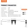 Spécifications de la barre de squat de sécurité VEVOR : capacité de 1 500 lb, longueur de 87", diamètre de 32 mm, poids de 48,5 lb, 2 poignées incluses.