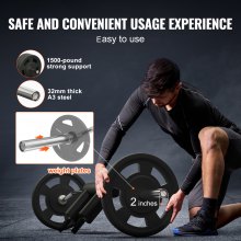 VEVOR Barre d'Haltères Longueur 221 cm Ø 32 mm Barre de Musculation Capacité 675 kg avec 2 Poignées Rembourrage en Mousse sur Épaules pour Entraînement de Squat Flexion sur Jambes Fitness Gym Domicile