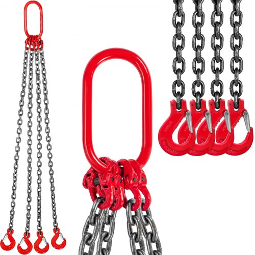 Chaîne De Levage 4 Brins G80 5 Tonnes – 1,5 M, Alliage Résistant, Crochets Sécurité Pour Levage Lourd