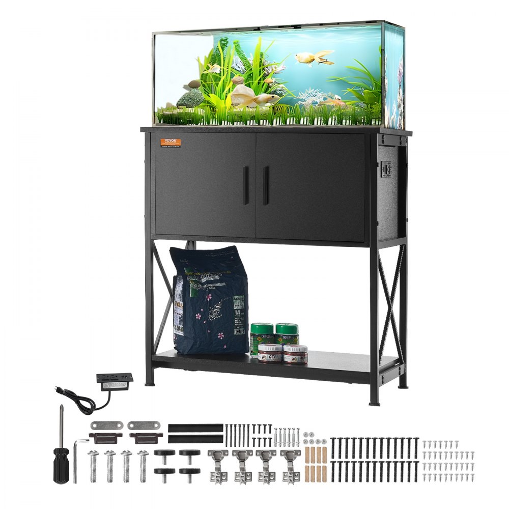 VEVOR Support pour Aquarium Charge 110 kg, Meuble pour Aquarium Aquariophilie 73x42x76,2 cm, en Acier et MDF, Support pour Réservoir de Reptiles avec Armoire de Rangement et Prise Électrique Intégrée