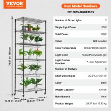 VEVOR Support Étagère Porte Plantes avec Lampes Culture 6 Niveaux 150 W 180 cm