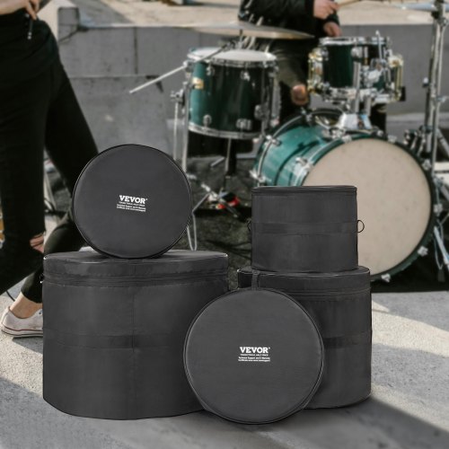 Sac De Batterie Jazz 4 Pièces, Cuir Et Tissu, Marron, Grand, Avec Poignée Et Sangle