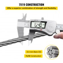 VEVOR Câble en Acier Inoxydable Diamètre 6,4 mm 61 m Résistance Rupture 2900 kg