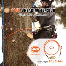 VEVOR Longe de maintien pour arboristes élagage noyau en acier 16 mm x 2,44 m