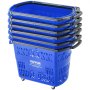 VEVOR Panier de courses à roulettes plastique 6 pièces 39 L avec poignée bleu