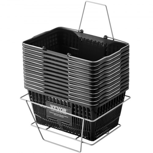 VEVOR Lot De 12 Paniers Courses Plastique 24 L Bleu + Support Métal – Panier Achat Solide 20 Kg Supermarché & Maison