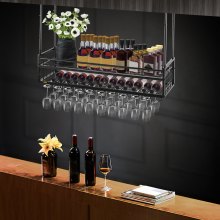 VEVOR casier à vin de bar monté au plafond support suspendu pour verres à vin 46,9x11,8 pouces noir