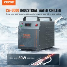 VEVOR Refroidisseur d'eau industriel, CW-3000, système de refroidissement d'eau à air 80 W, capacité de réservoir d'eau 12 L, débit maximum 12 L/min pour refroidissement de machine de gravure laser