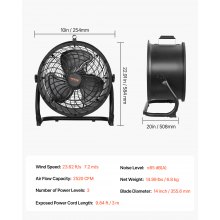 VEVOR Ventilateur de sol industriel 355,6 mm 3 vitesses inclinaison 360° garage