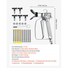 VEVOR Pistolet pulvérisateur peinture sans air haute pression 248 bar 5 embouts