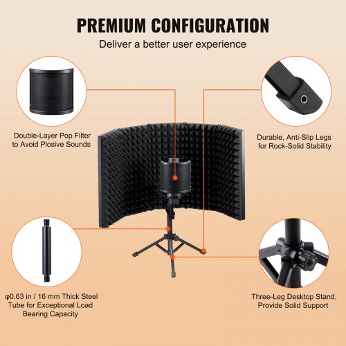 Bouclier Isolation Microphone Avec Support - Filtre Anti-Pop Pliable | Réduction Bruit Studio | Pour Enregistrement Podcast, Chant