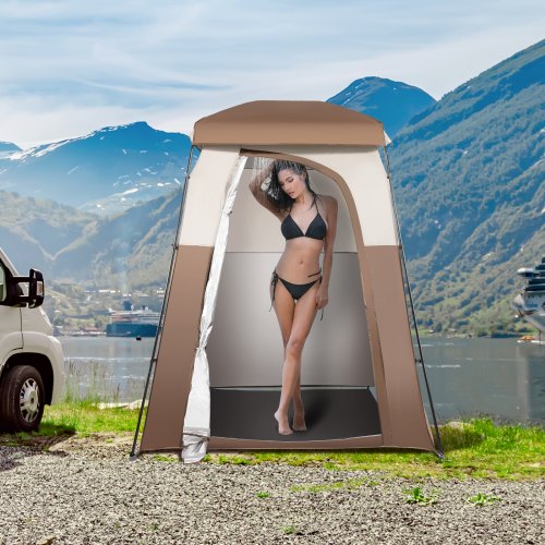 Tente WC Barre Toit Bsteciar Tente De Douche Portable Camping - Cabine Imperméable Oxford 420D Avec Cadre Aluminium, 105x105x210cm équipement Camping Adventure