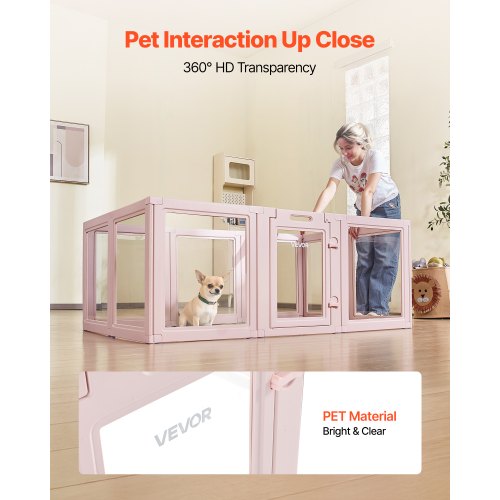 Parc De Mise Bas Pour Chien VEVOR - 154x100x60cm, Cadre Rose Clair, Panneaux Transparents, Serrure - Pour Chienne De Taille Moyenne, Chiots - 5