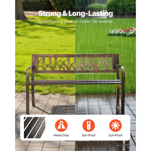 Banc Exterieur Banc Extérieur Banc D'Extérieur VEVOR 127cm - Métal - Charge 250kg - Dossier Et Accoudoirs - Pour Jardin/Terrasse Banquette Extérieure Pour Jardin Banc De Jardin En Bois