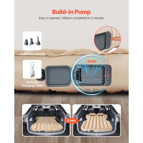 Matelas Gonflable Voiture Tesla Model Y VEVOR - Lit Camping Épais Avec Pompe Intégrée Et Oreillers