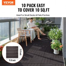 VEVOR Dalles de Terrasse Emboîtables Plastique Lot de 10 300x300 mm Marron Foncé