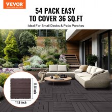 VEVOR Dalles de Terrasse Emboîtables Plastique Lot de 54 300x300 mm Marron Foncé