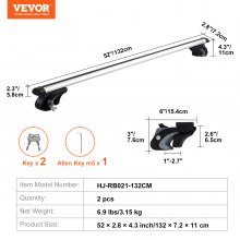 VEVOR Barre transversale de toit universelle 132 cm pour rail latéral surélevé