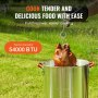 Friteuse à dinde VEVOR en action avec dinde cuite, puissance calorifique de 54 000 BTU, réglage extérieur.