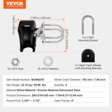 VEVOR Kit de portail coulissant avec rainure en U 4 roues pour porte-à-faux noir