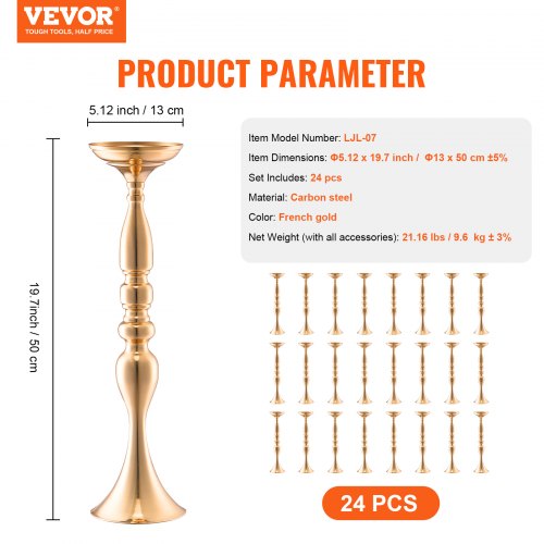 Boao Lot de 12 vases dorés en métal pour tables de mariage, 41,9 cm, 35,6 cm, 25,4 cm, 25,4 cm pour centres de table, décorations de table pour
