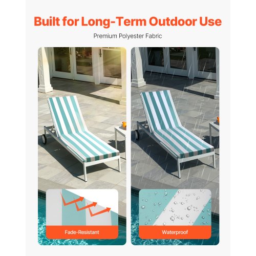 TECNOCUCI Matelas Pour Chaise Longue Automatique Rayé Écru Vert - Coussin Confortable Intérieur Extérieur 157x48 Cm