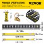 spécifications du produit VEVOR montrant les mesures des sangles et des composants.