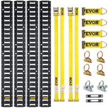 VEVOR E-Track Kit d'Arrimage Kit de Rails d'Arrimage 18 Pièces 454 kg, 4 Rails E-Track 2 Ancres à Fente Unique 4 Attaches 2 Sangles à Cliquet 6 Joints Toriques pour Tous Camions Remorques Camionnette