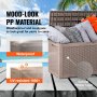 Coffre de terrasse VEVOR résistant aux intempéries avec matériau PP aspect bois, présentant un design étanche et résistant aux UV.