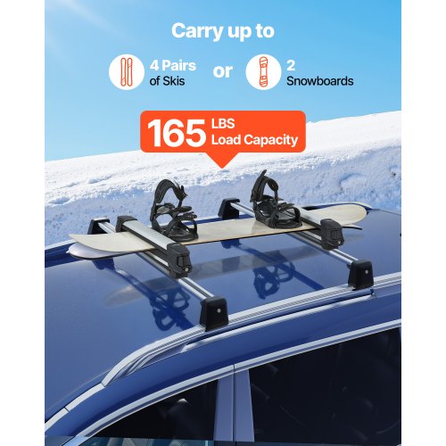 Porte-skis sur barre de toit, compatible avec la plupart des barres transversales à fentes Porte-skis sur barre de toit, compatible avec la plupart des barres transversales à fentes