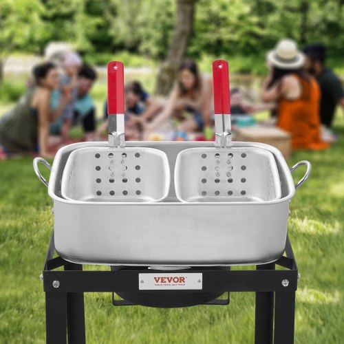 VEVOR Friteuse à Poisson Et Ailes 9,35 L - Kit Friteuse Propane Aluminium 54000 BTU - Thermomètre & Passoire Inclus