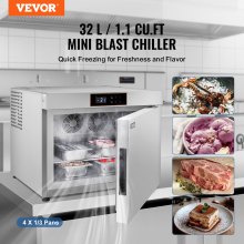 VEVOR Surgélateur Congélateur Rapide Commercial 32 L 4 Plateaux Fruits de Mer