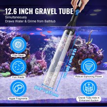 VEVOR Aspirateur à gravier pour aquarium, avec tuyau en PVC de 9,1 m, nettoyeur de gravier à siphon pour aquarium, 3 types d'adaptateurs en laiton, pour nettoyer le gravier et le sable d'aquarium