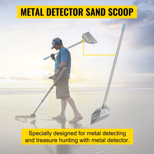 VEVOR Détecteur de métaux Pelle à sable 115 cm de longueur de poignée 2 mm d'épaisseur en acier inoxydable Détecteur de métaux Pelle à watts, détecteur de métaux en acier inoxydable, détecteur de méta