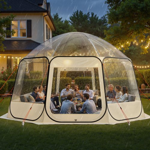 Tente à Bulle Transparente Dôme 3,6x2,2m - Pour Jardin, Terrasse, 4-7 Personnes, Résistante Intempéries