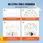 Guide d'assemblage simple du dôme d'escalade VEVOR : disposez le décagone, construisez les triangles, assemblez vers le haut, terminez le haut.