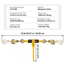 VEVOR Tendeur à Cliquet pour Chaîne d'Arrimage 6,3-8 mm Charge 1180 kg Lot de 4