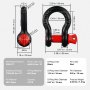 Dimensions et spécifications de la manille à anneau en D VEVOR en noir et rouge, limite de charge de travail : 4 409,24 lb.