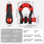 Dimensions et spécifications de la manille à anneau en D VEVOR en noir et rouge avec une limite de charge de travail de 8 tonnes.