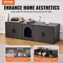 VEVOR Meuble Cache Bac à Litière pour 2 Chats Armoire Bois Chambre Double Noir